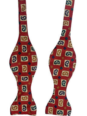 Carrot & Gibbs Bow Tie Red Blue Gold 2.5" Wide Self Tie Silk USA